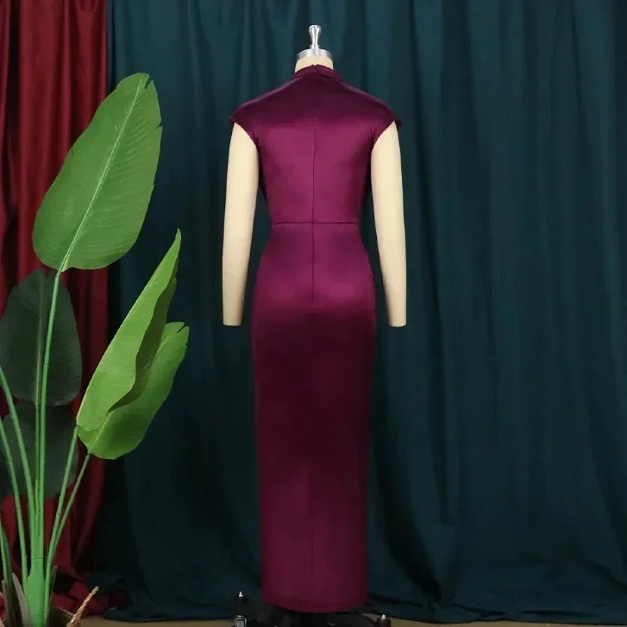 Customized Customized European and American Women's New Colored Satin Zipper Split High Grade Dress Long Floor Length Dress