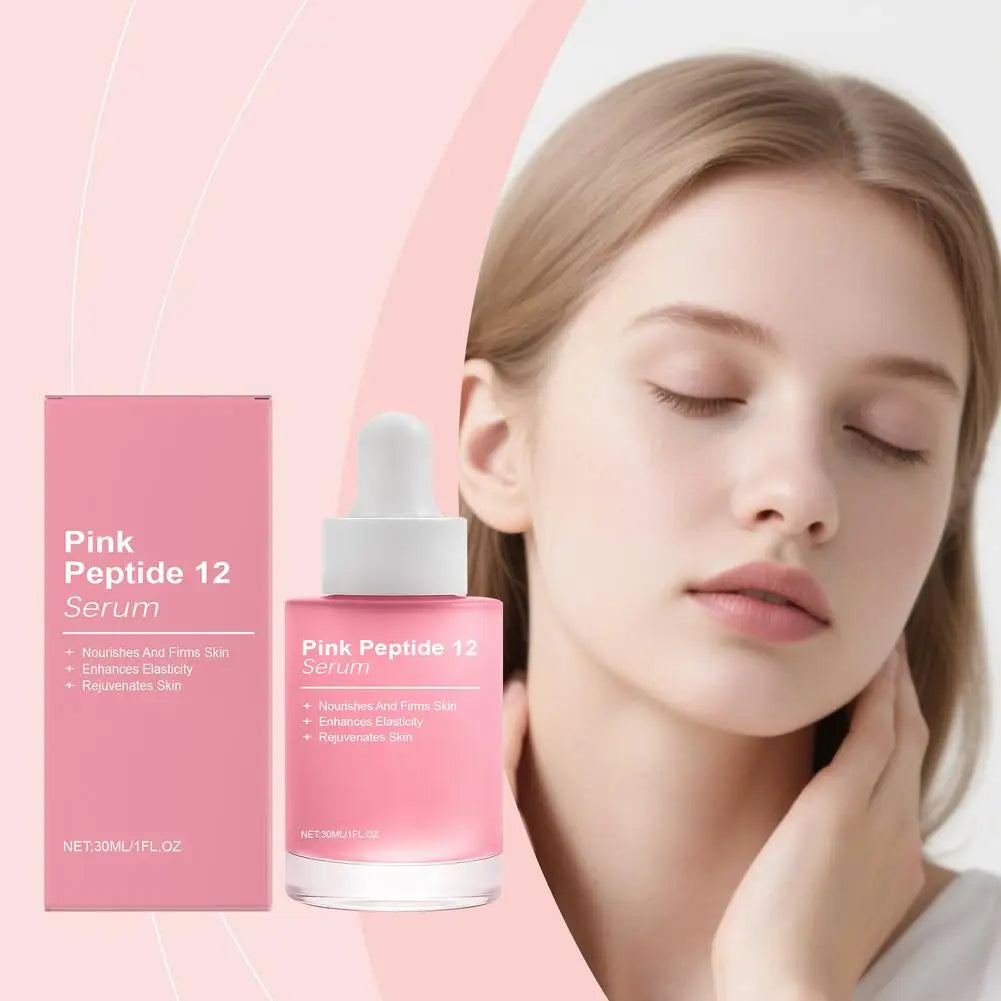 Pink Peptide12 Anti Aging Serum 30ml Firming Hydrating Face Essence,Reduces Fine Lines, Boosts Elasticity for Glowing Rejuvenate