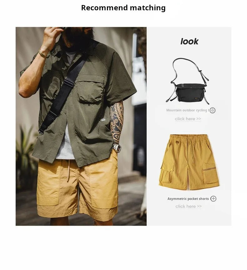 Maden Outdoor Single-breasted Short Sleeve Shirt Men's Summer Quick-Dry Lightweight Chest Pocket Blouse Loose Fit Travel Shirt