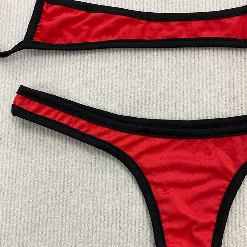 Retro Shoulder Strap Adjustable Backless Simple Summer Split Bikini Y2K Aesthetic Sexy Spice Girl Beach Contrast Color Swimsuit