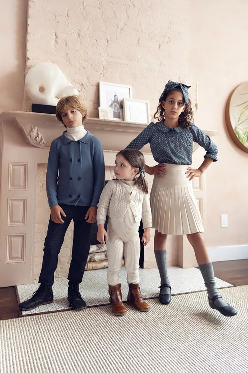 Clearance sale AS 2024 Blue Shabbos collection Print cotton girl clothing  Wool knitted family matching looks grid boys clothing