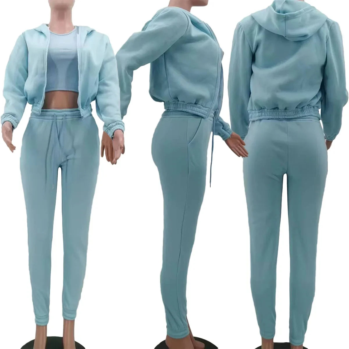 Waterarea Basic Active Women's Tracksuit Hooded Track Jacket +vest and Jogger Pants Suit Matching Three 3 Piece Set SportOutfits