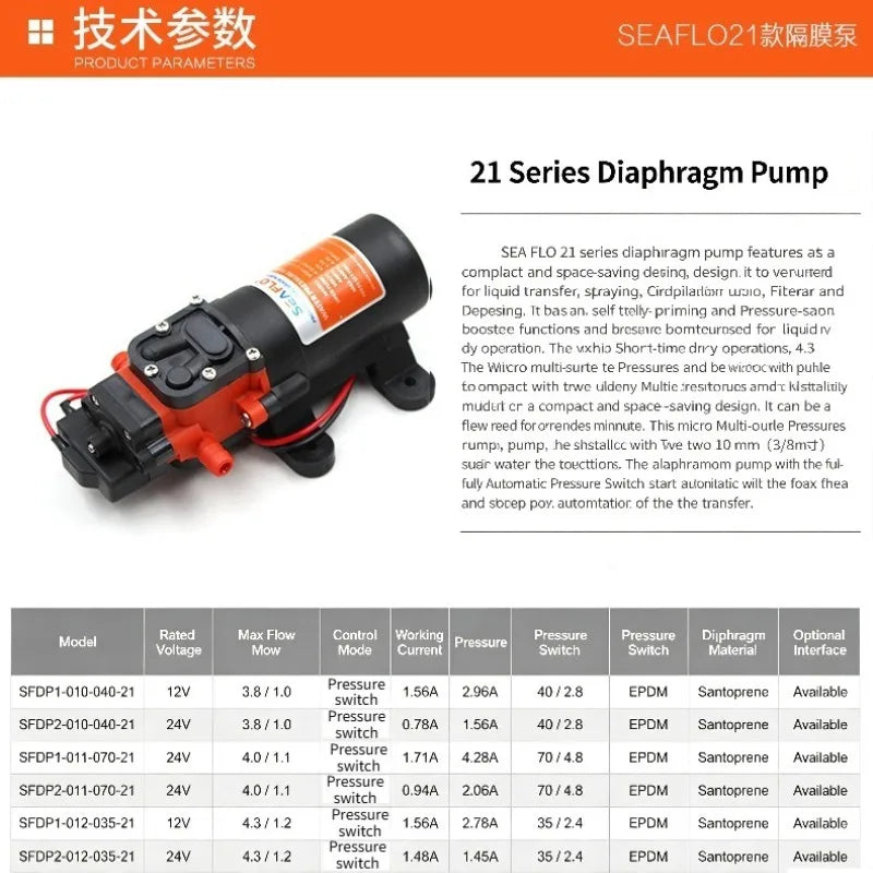12V 24V DC Diaphragm Water Pump Self Priming Automatic Pressure Pump RV Caravan Boat Yacht Marine Battery Powered Water Transfer