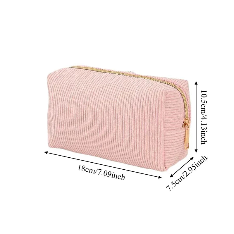 Cute Corduroy Cosmetic Bag for Girls Spacious Makeup Pouch Durable Stationery Organizer Pencil Case School Office Supplies