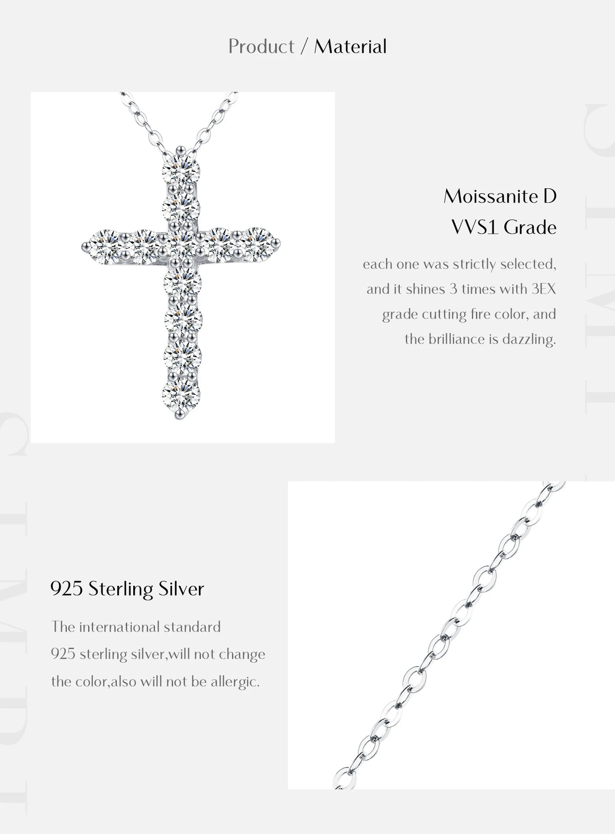 MODIAN D Color Moissanite Necklace 925 Sterling Silver Exquisite Cross Link Chain Pendant Necklace For Women Fine Jewelry Gift