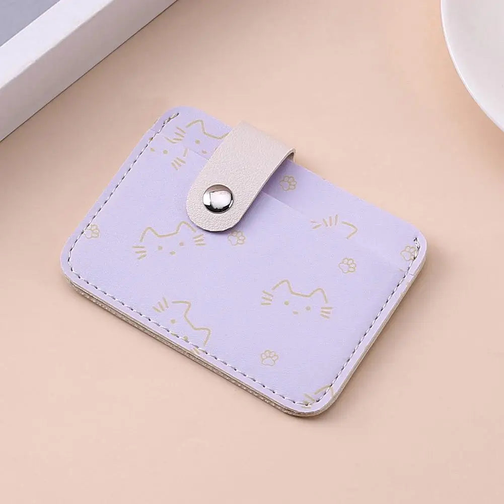 Cute Cat Print Card Holder Wallet for Women Girls Fashion PU Leather Money Bags Mini Slim Coin Purse Portable Daily Gift