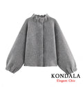 KONDALA Ladies Fall Knitted Skirt Set Pleated O-Neck Buttons Jacket, Mini Skirt 2025 Autumn Fashion Elegant Female Skirt Suit