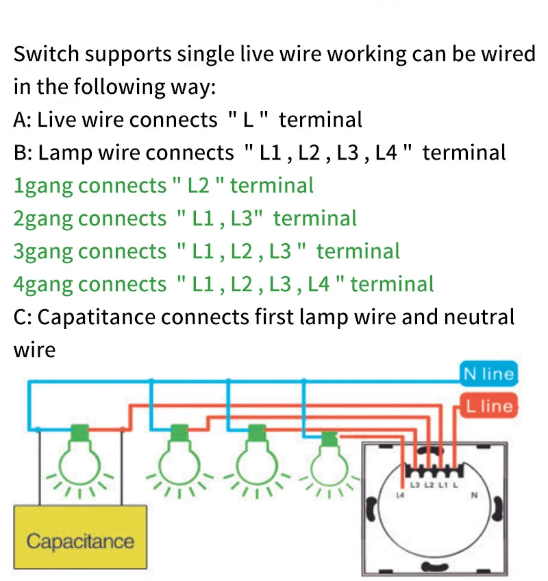 Wifi+Bluetooth Touch Light Switch No Neutral Wire &Neutral Wire US Touch Panel Wall Switches Works with Tuya Smart Life App