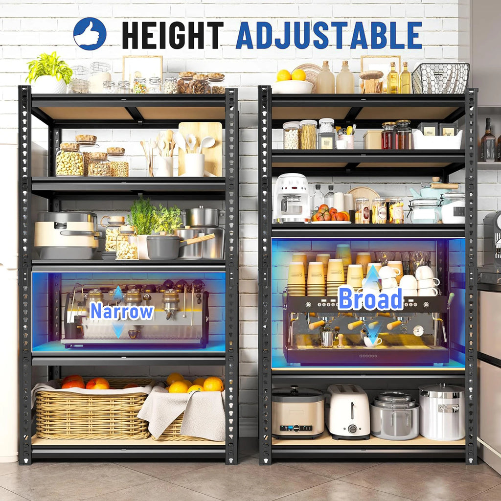 Heavy-Duty Industrial Metal Storage Shelves 72"H, Adjustable Height Shelving Unit Suitable for Garage, Warehouse, Kitchen, Basement - Easy No-Bolt Assembly, Kitchen Closet Tool Storage And Organization, Utility Shelves, Local