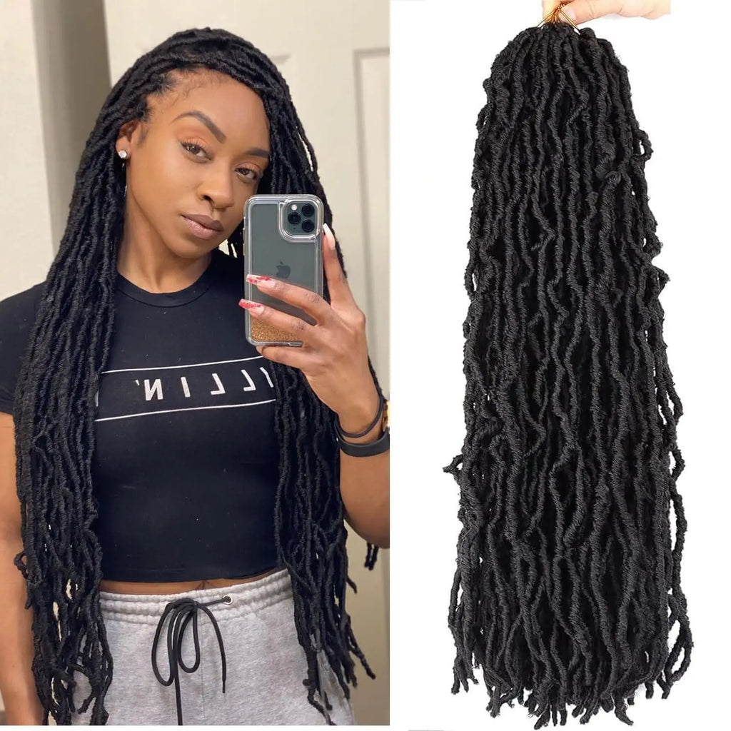 8Pcs Heat Resistant Dreadlock Crochet Hair Faux Locs 24 Inch Synthetic Extensions Black Soft Locs for Halloween and Christmas