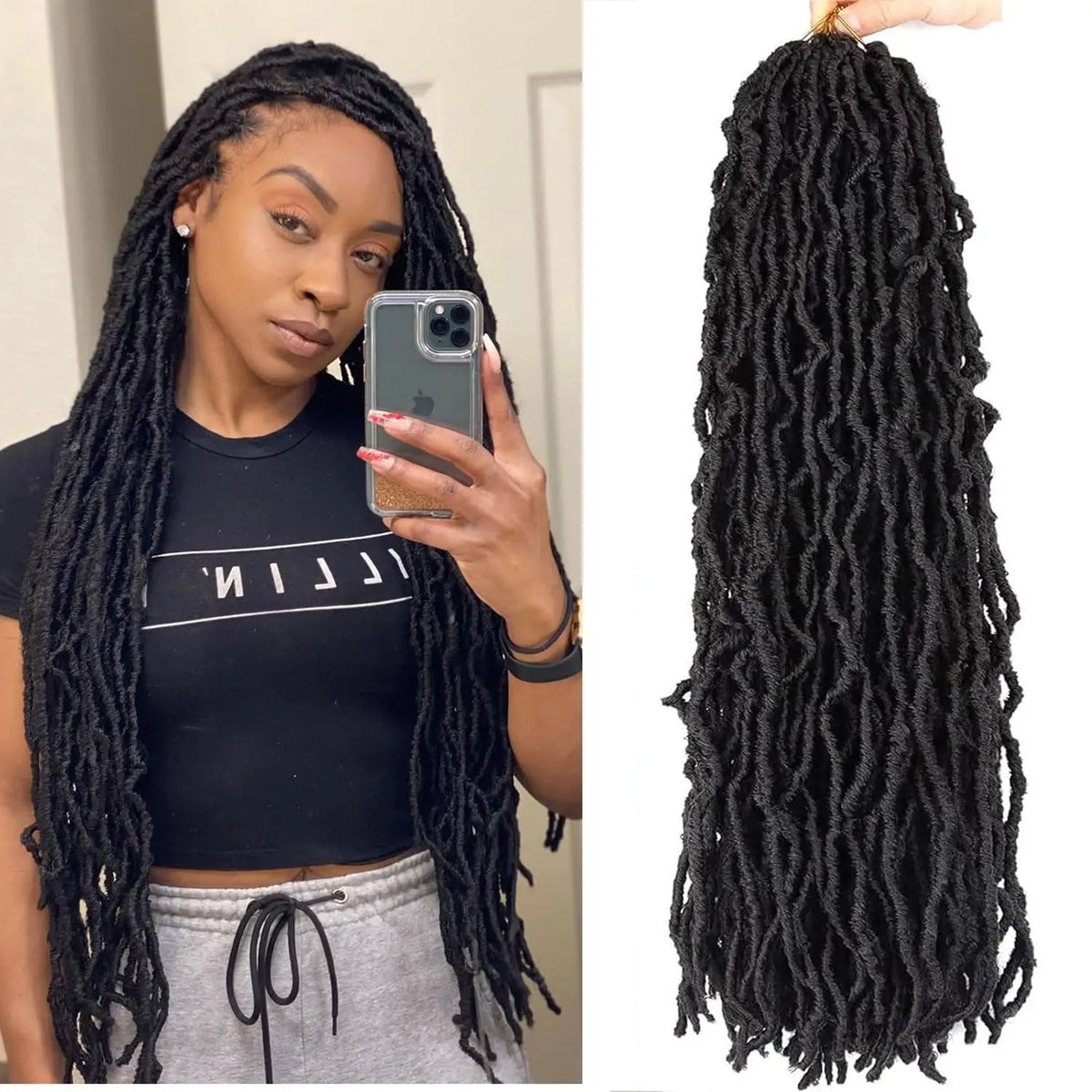 8Pcs Heat Resistant Dreadlock Crochet Hair Faux Locs 24 Inch Synthetic Extensions Black Soft Locs for Halloween and Christmas