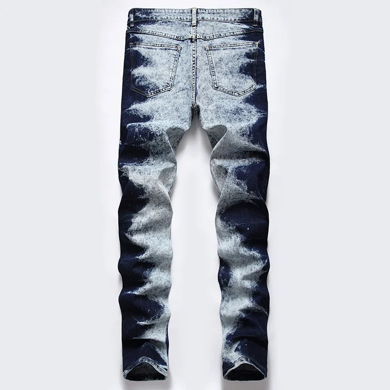 Kakan - New European and American Elastic Slim Fit Jeans for Men, High Street Novelty Deep Blue Long Jeans K36-L007