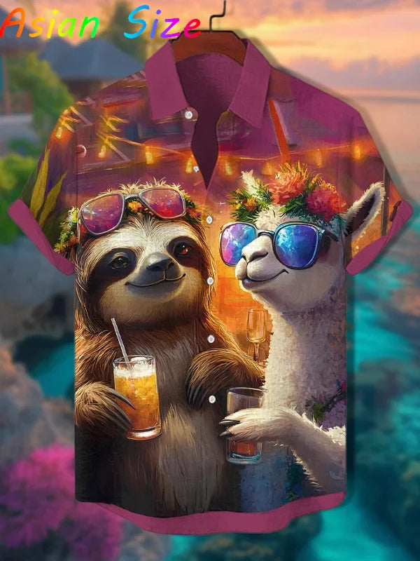 Funny Animal Cat Hawaiian Shirts Men Women Sunglass Raccoon Shirt New Button Down Tropical Beach Party 2026 Blouses Aloha Shirt