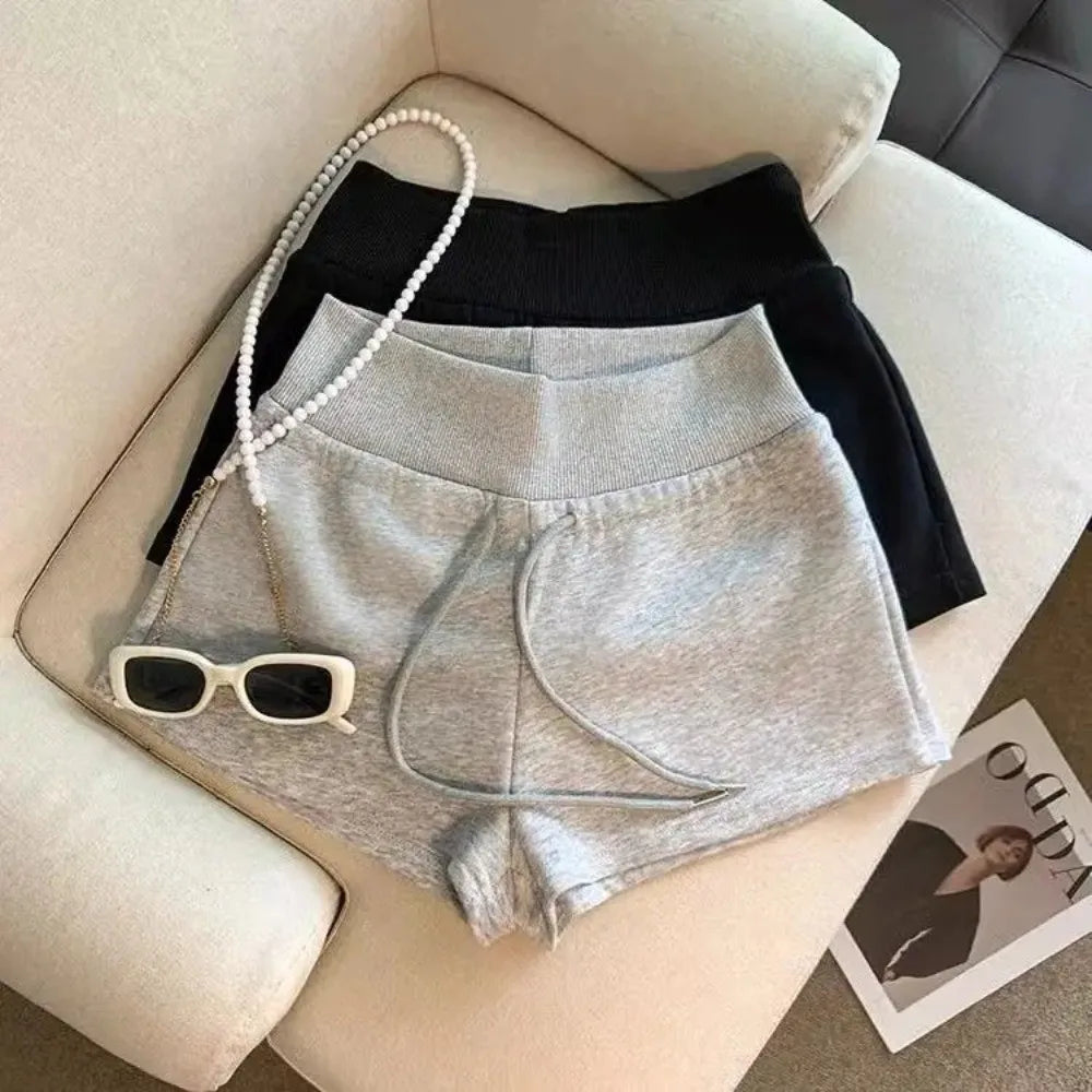 Fashion Drawstring Women Sports Shorts Slim Fitting Black/Grey Sweat Shorts Low-rise Casual Pants Women