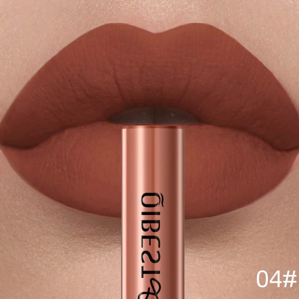 QIBEST Sexy Red Lip Gloss Long Lasting Velvet Matte Liquid Lipstick Waterproof Lip Makeup Nonstick Cup Purple Lip Tint Black