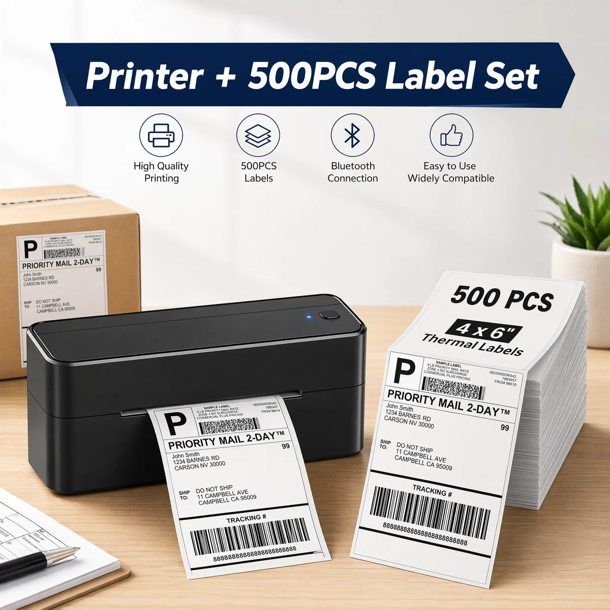 241BT 4X6 Wireless Thermal Label Printer for Small Business, Bluetooth Labels Printers for Shipping Package,