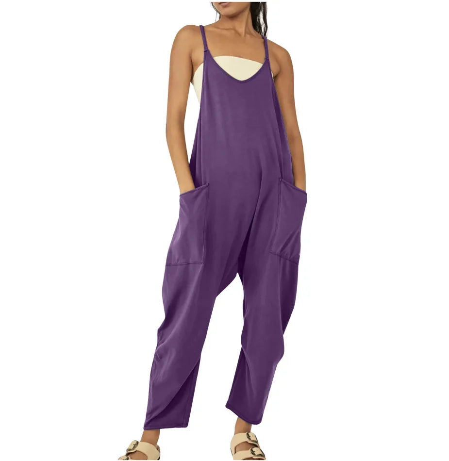 Women Casual Spaghetti Strap Sleeveless Jumpsuit Vintage Harajuku Wide Leg Loose Pants Summer Solid Oversize Overalls Rompers