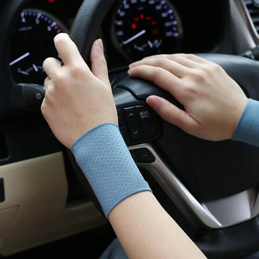 Men Women Personalized Solid Color Elastic Wrist Cover Outdoor Sunscreen Ice Silk Sleeves Sports Wristband Cycling Arm Sleeves