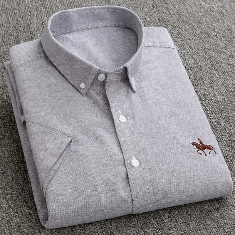 Short Sleeve For Men Shirt 100% Cotton Oxford Casual Without Pocket Solid Men's Dress Shirts Plus Size 6XL