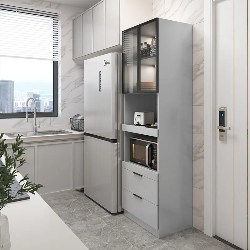 Solid wood dining side cabinet High cabinet integrated against the wall Cream style Simple modern storage Narrow cabinet