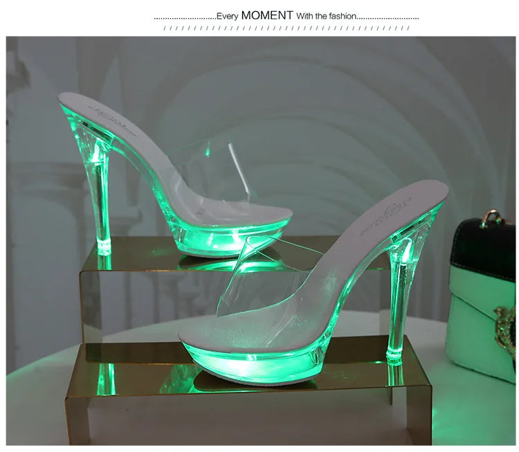 Women's Led Illuminated Sandals Clear Heel Slippers 15CM Sexy Led light Heels LFD-190