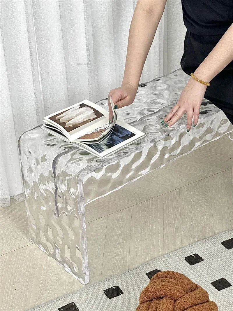 Nordic Acrylic Shoe Changing Stools Transparent Bench Water Ripple Bed End Stool for Bedroom Light Luxury Living Room Furniture