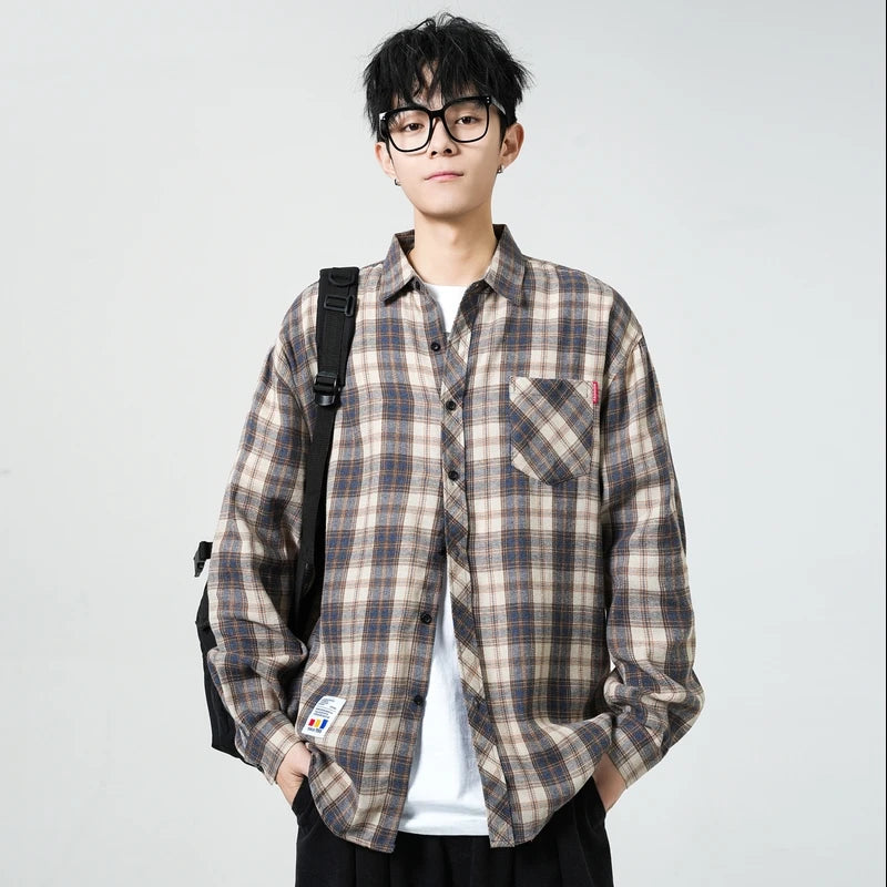 Men Shirt Plaid Flannel Long Sleeve Plus Size Loose Hip Hop Street Mens Casual Shirt Oversized Male Soft Dress Shirt Dropshippig