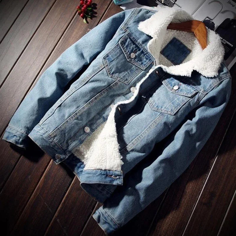 Denim Jacket Men Winter Streetwear Fashion Turn Down Fur Collar Windbreaker Cowboy Jackets Men's Outwear Hip Hop Jeans Coats 6XL