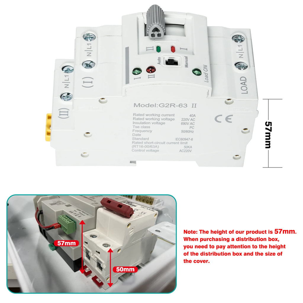 DEWIN G2R Din Rail 2P 63A ATS Dual Power Automatic Transfer Switch Electrical Selector Switches 220V Electrical Selector Switch