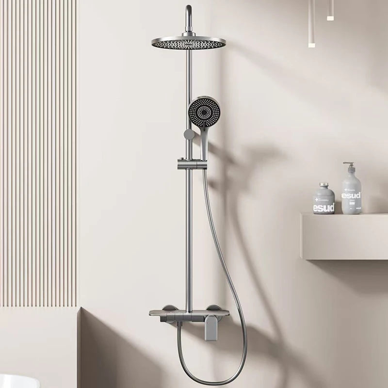 Grey Aluminum Shower Mixer Crane with Hand Shower Set Wall Mounted Bathroom Shower Faucet Set 3-way Rainlfall Showers System Set