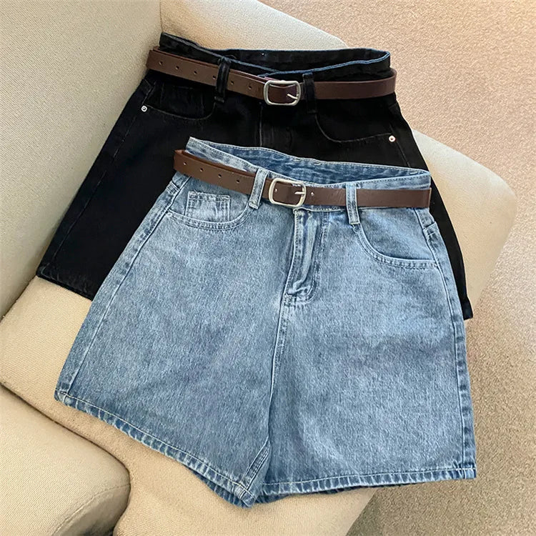 New Women Summer Denim Shorts Casual A Line Hot Pants Casual Trend Denim Shorts High Waist Simple Loose Wide Leg Denim Pants