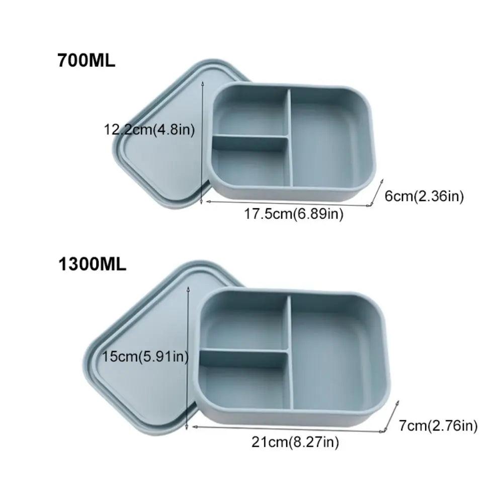 Durable 3 Compartments Silicone Lunch Box Microwavable Rectangular Lunch Container Heat Resistant Picnic box Office