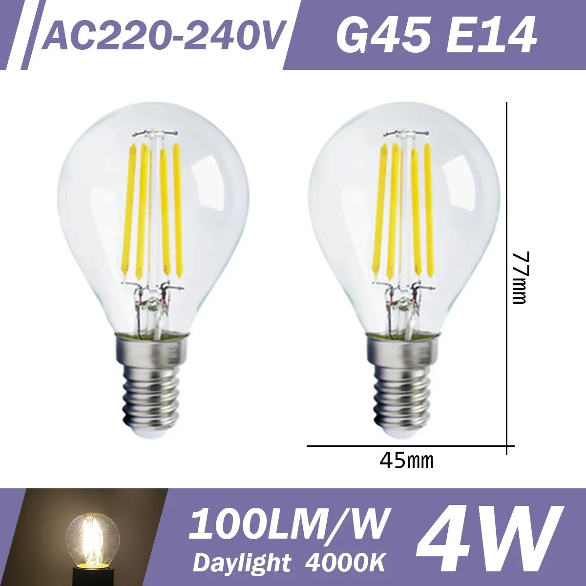 2PCS LED Filament Bulb E14 E27 C35 C35T ST64 G80 A60 220V 4W 9W Warm White Glass 360 Degree Edison Retro Candle Light Blubs