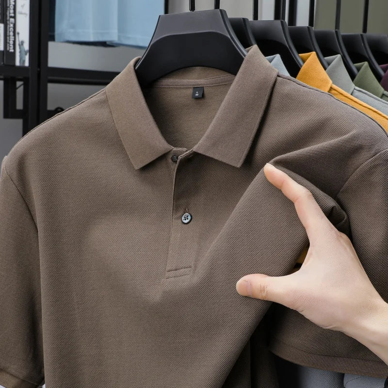 100% Pure Cotton Boutique Short-Sleeved High-End Men's Polo Shirt Summer High-Quality Solid Color Tops Business Casual T-Shirt