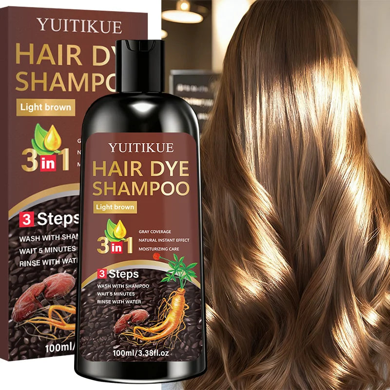 YUITIKUE Light Brown Hair Dye Shampoo | 3-in-1 Gray Coverage, Natural Instant Effect, 3 Steps Easy Dye 100ml