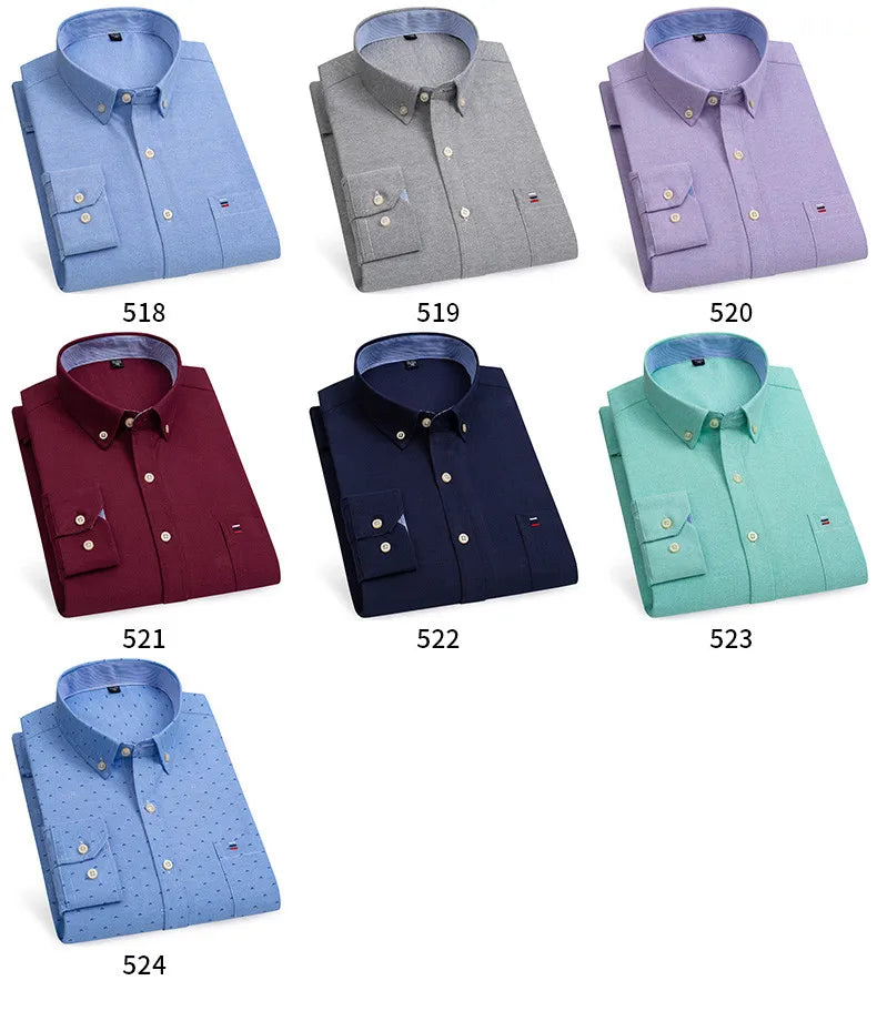 2025 Men's Social Shirt Pure Cotton Oxford Luxury Brand Thin Soft Buttoned Plaid Formal Work Western Clothing