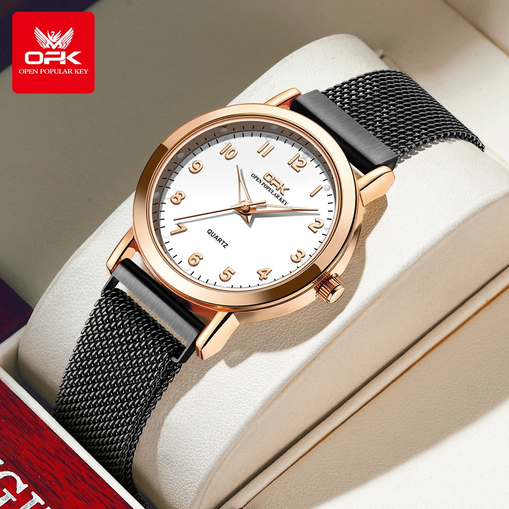 OPK 8115 Women Watch Fashion Business Simple Stainless Steel Mesh Belt Waterproof Luminous Women Watch Elegant Dress Women Watch