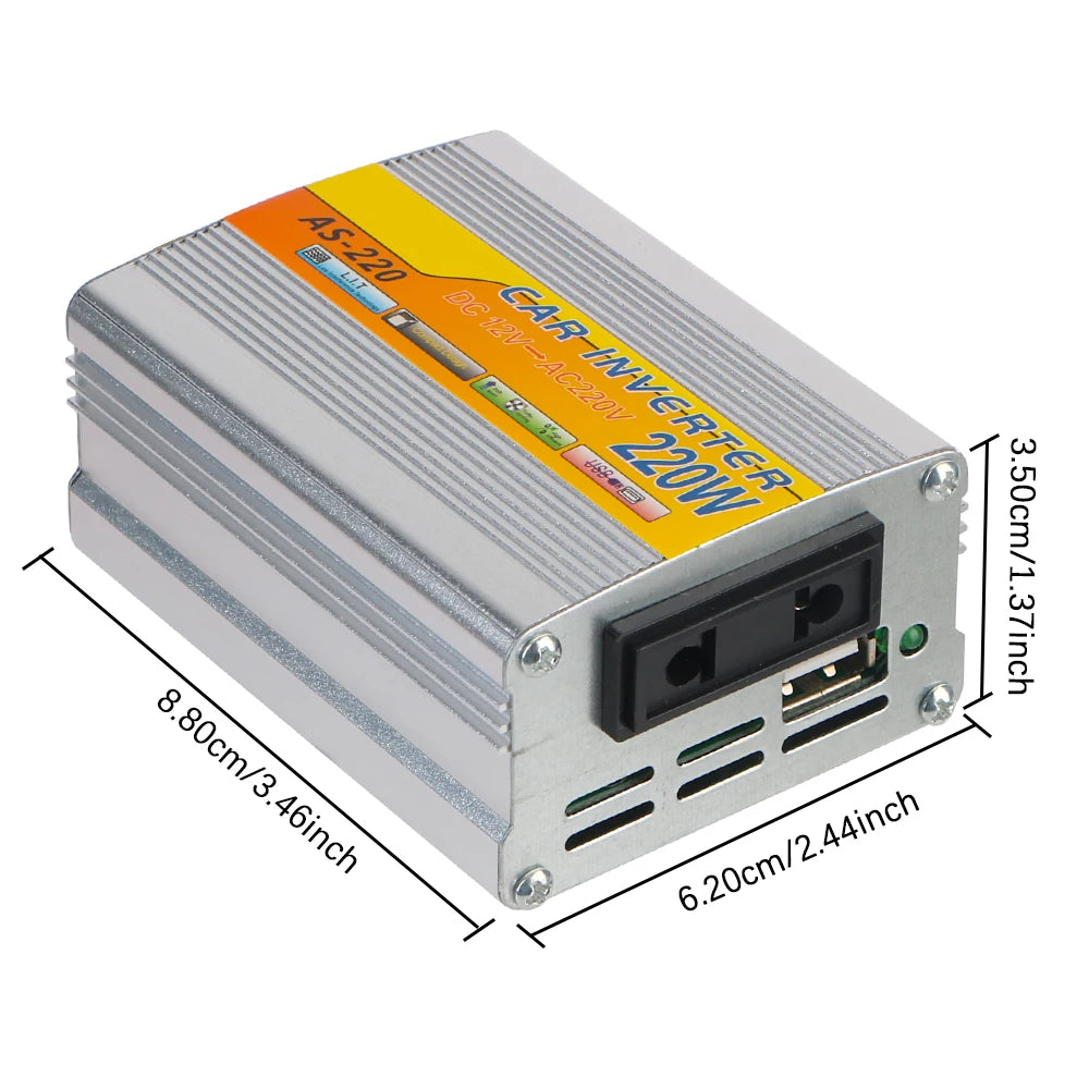 DC 12V To AC 220V 220W Power Inverter Conversion USB Battery Clip Portable USB Voltage Transformer Car Mounted Solar Inverter