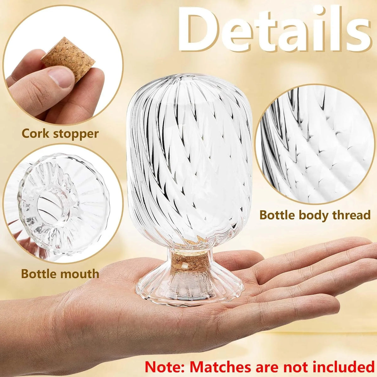 An Inverted Glass Lantern Jar for Matches or Cigarettes (Matches Not Included), for Fireplace or Bathroom Decoration.
