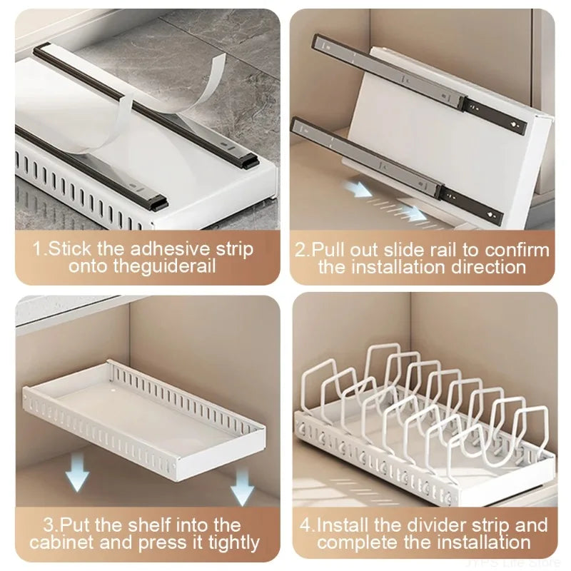 2026 Kitchen Multifunctional Organizer Pull Out for Pots/Pans Sliding Lid Holder Spice Rack & Dish Drying Racks Drawer Organizer