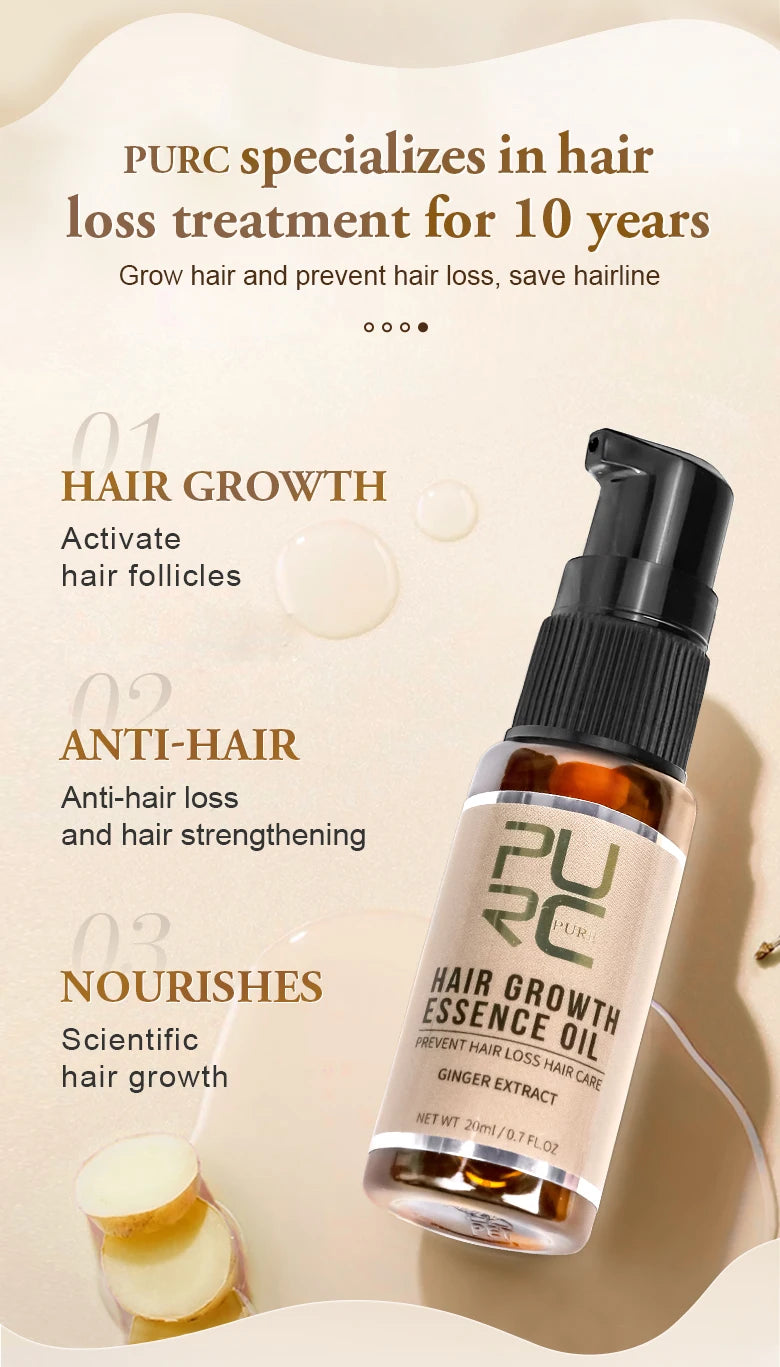 PURC Biotin and Ginger Hair Growth Oil Shampoo Conditioner Sets Hair Loss Treatment Thicker Fuller Stronger Hair Care Products