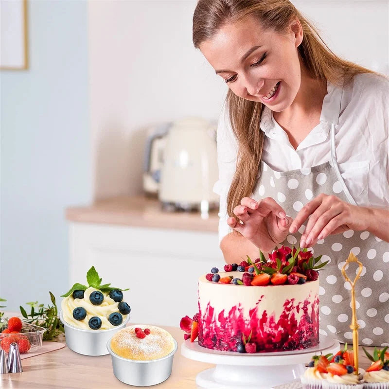 1/2/4/6pcs Fixed 4-Inch Cake Mold Aluminum Solid Base Small Cake Pan Reusable Round Cake Tins Kitchen Gadgets Perfect For Baking