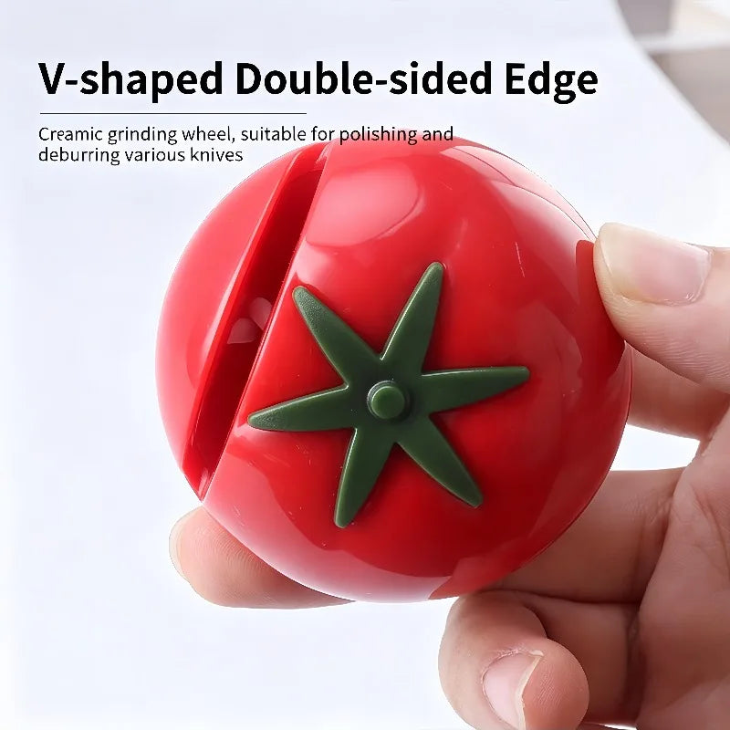 1pc Cartoon Tomato Shape Mini Knife Sharpener Portable Knife Sharpener Whetstone Scissors Kitchen Gadgets Kitchen Tools