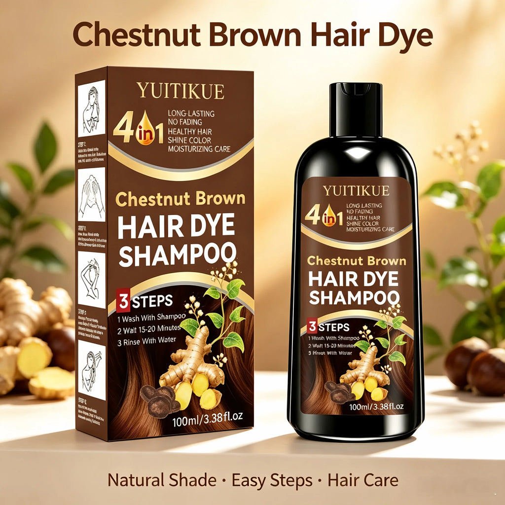 100ml 4 in 1 Ginger Hair Dye Shampoo Chestnut Brown Long Lasting Natural Hair Color Shampoo Moisturizing Coloring Hair Care