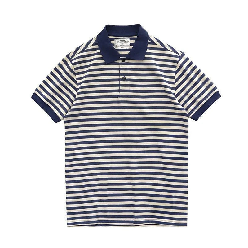 Loose Fit Summer  Shirt Men's Retro Stripes Turn-down Collar Short Sleeve British Style Casual Fashion Polyester Fiber