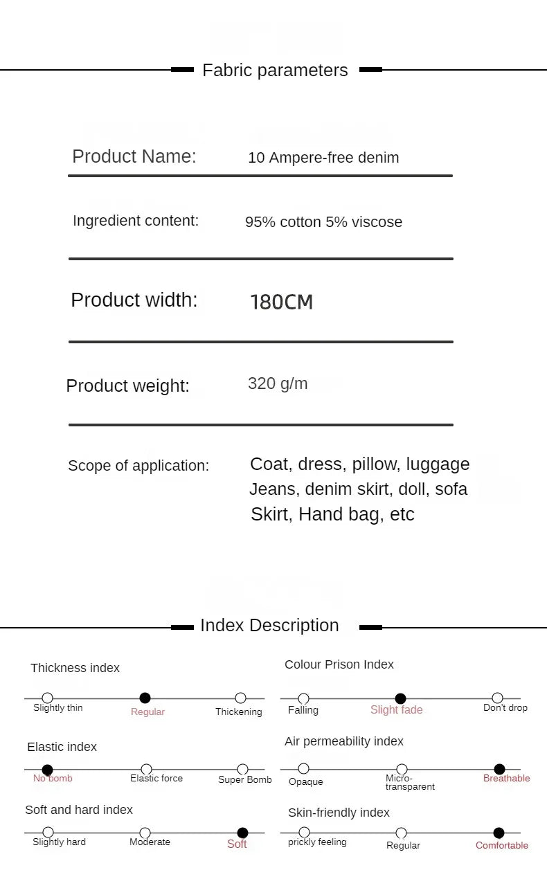 Twill Cotton Denim Fabric By The Meter for Jeans Clothes Dresses Handbags Shoes Hats Sewing Cloth Wearable Blue Black