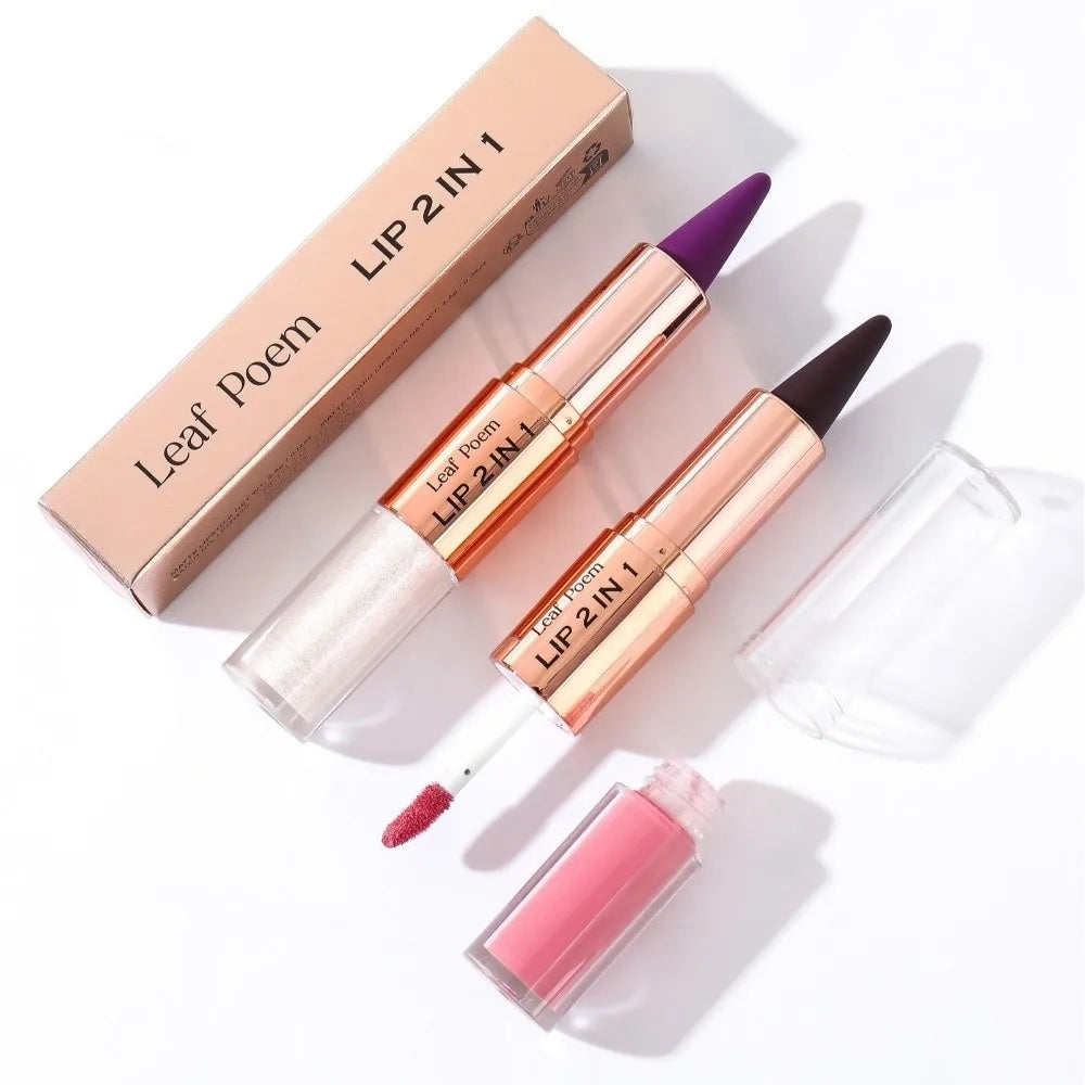 2 In1 Double Head Lip Liner Matte Finish Non Stick Waterproof Lip Contour Tapered Tip Long-Lasting Gradient Lipliner Pen