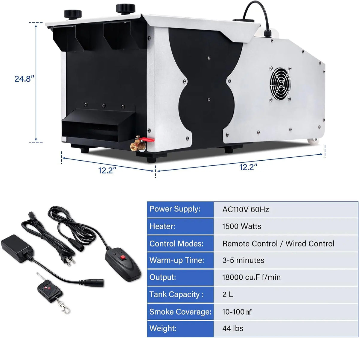 Fog Machine Low Lying, 1500W Smoke Machine Stage Fog Maker Fogger 18000CFM with Remote & Wired control for Halloween Wedding