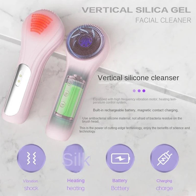 Sonic Silicone Facial Cleansing Brush Electric Face Scrubber Waterproof Deep Clean Exfoliating Vibration Face Wash Tool 5 Speeds