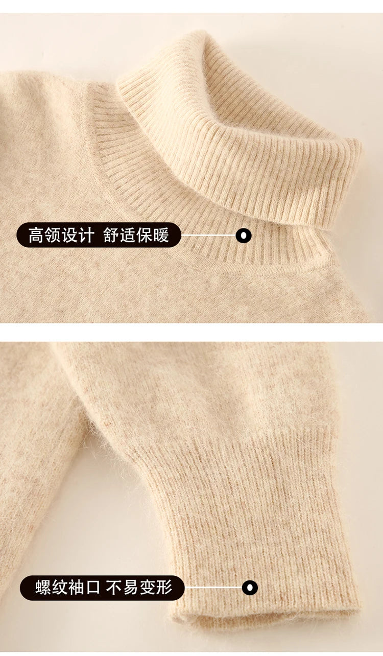 New Hot Selling 100% Mink Cashmere Knitted Women's High Neck Pullover Dress Sweater Slim Fit Solid Color Long Women's Dress